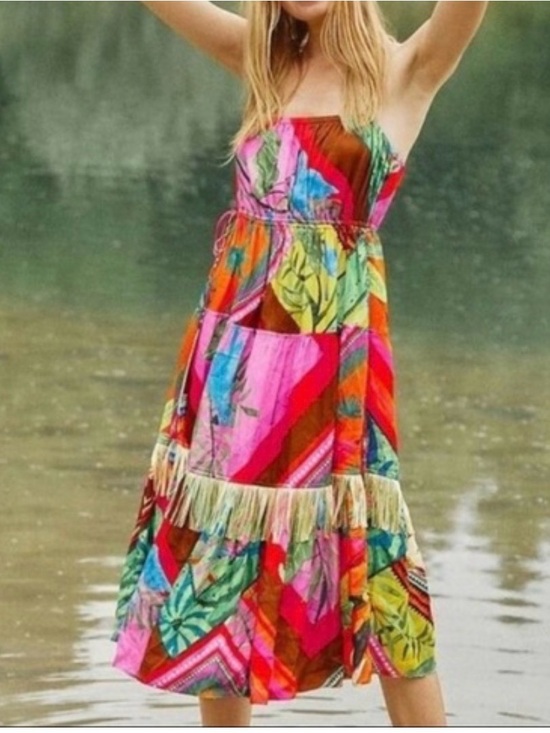 FARM Rio Dresses & Skirts - Farm Rio x Anthropologie Palila Fringed Midi Dress Size M Petite